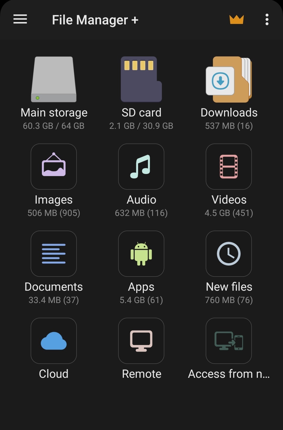 A screenshot of Filemanager Main menu