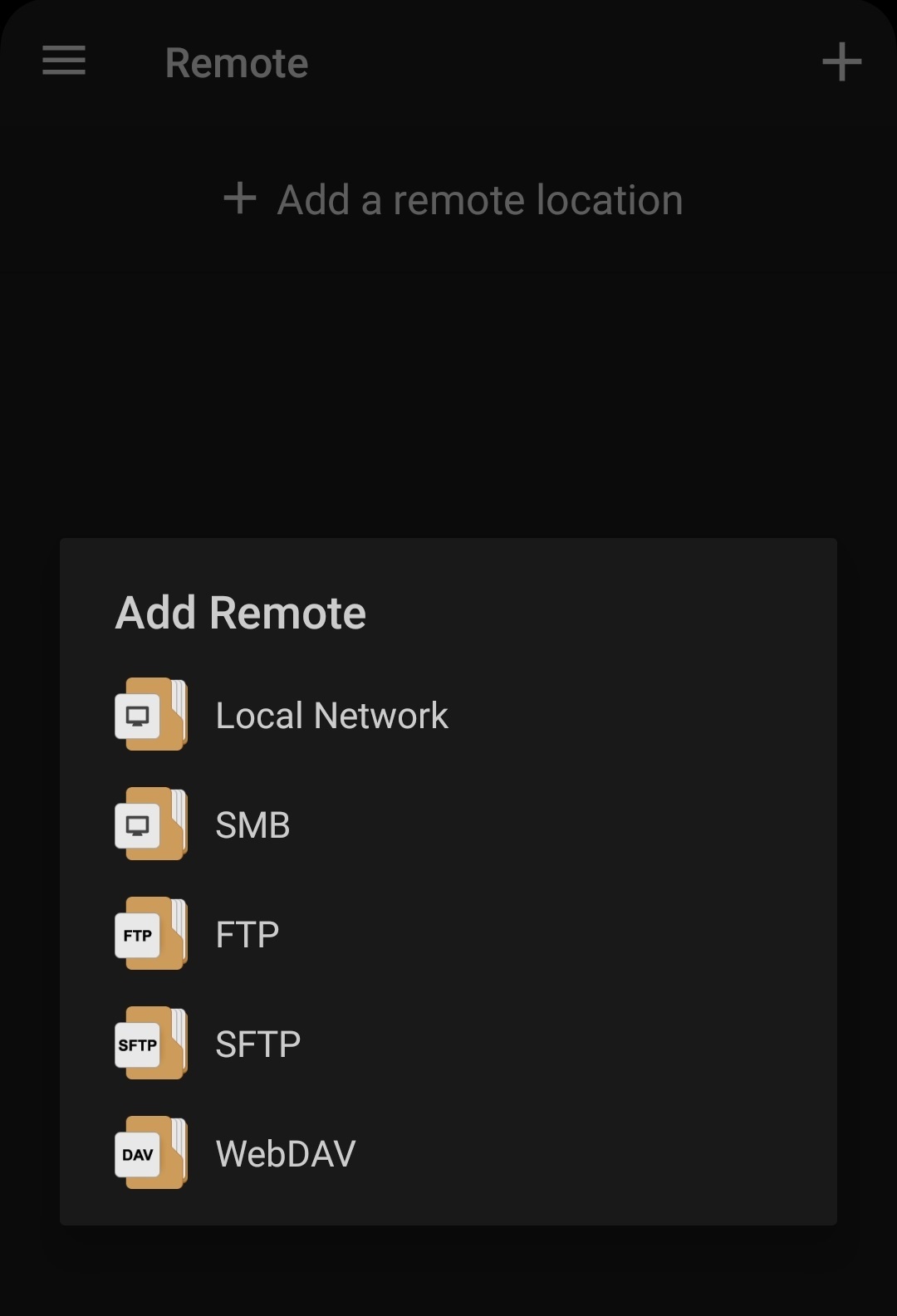 A screenshot of Filemanager Main menu
