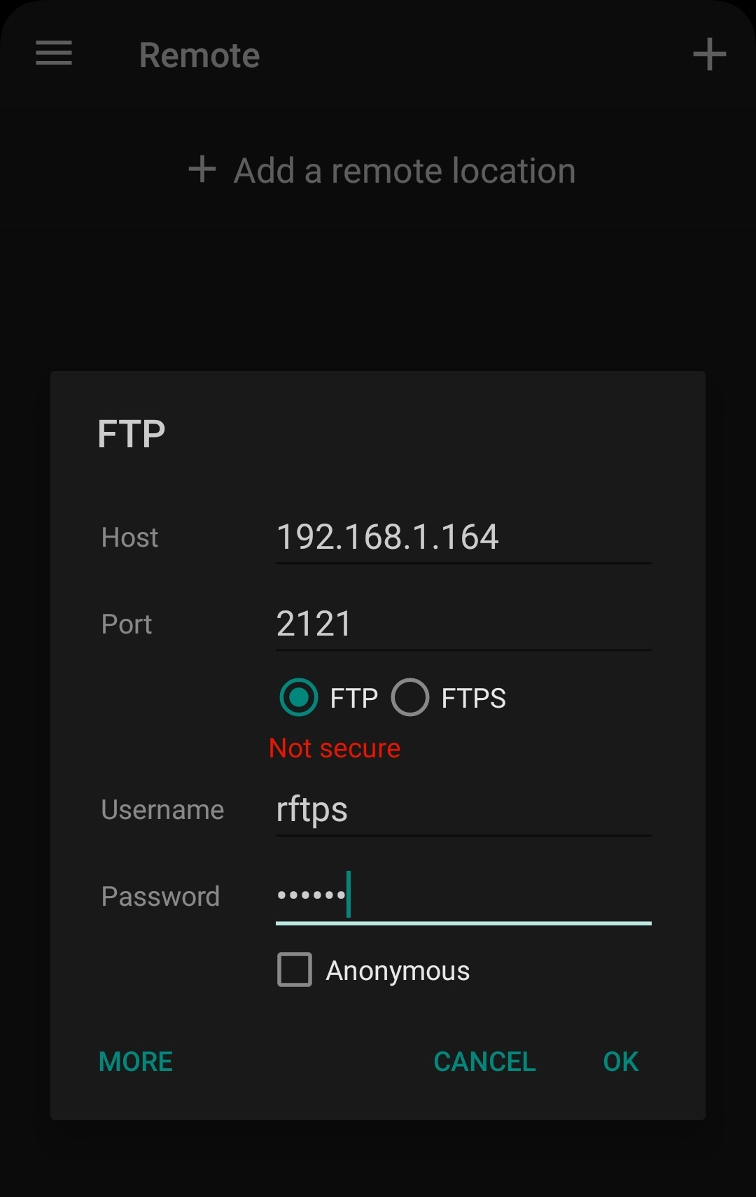 A screenshot of Filemanager Main menu