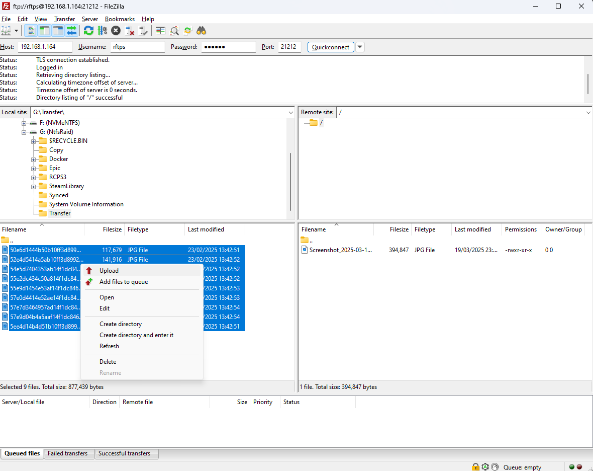 Filezilla upload files
